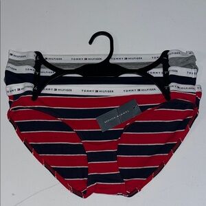 Tommy Hilfiger Bikini womens M 3 pack panties cotton red blue stripe gray NW
